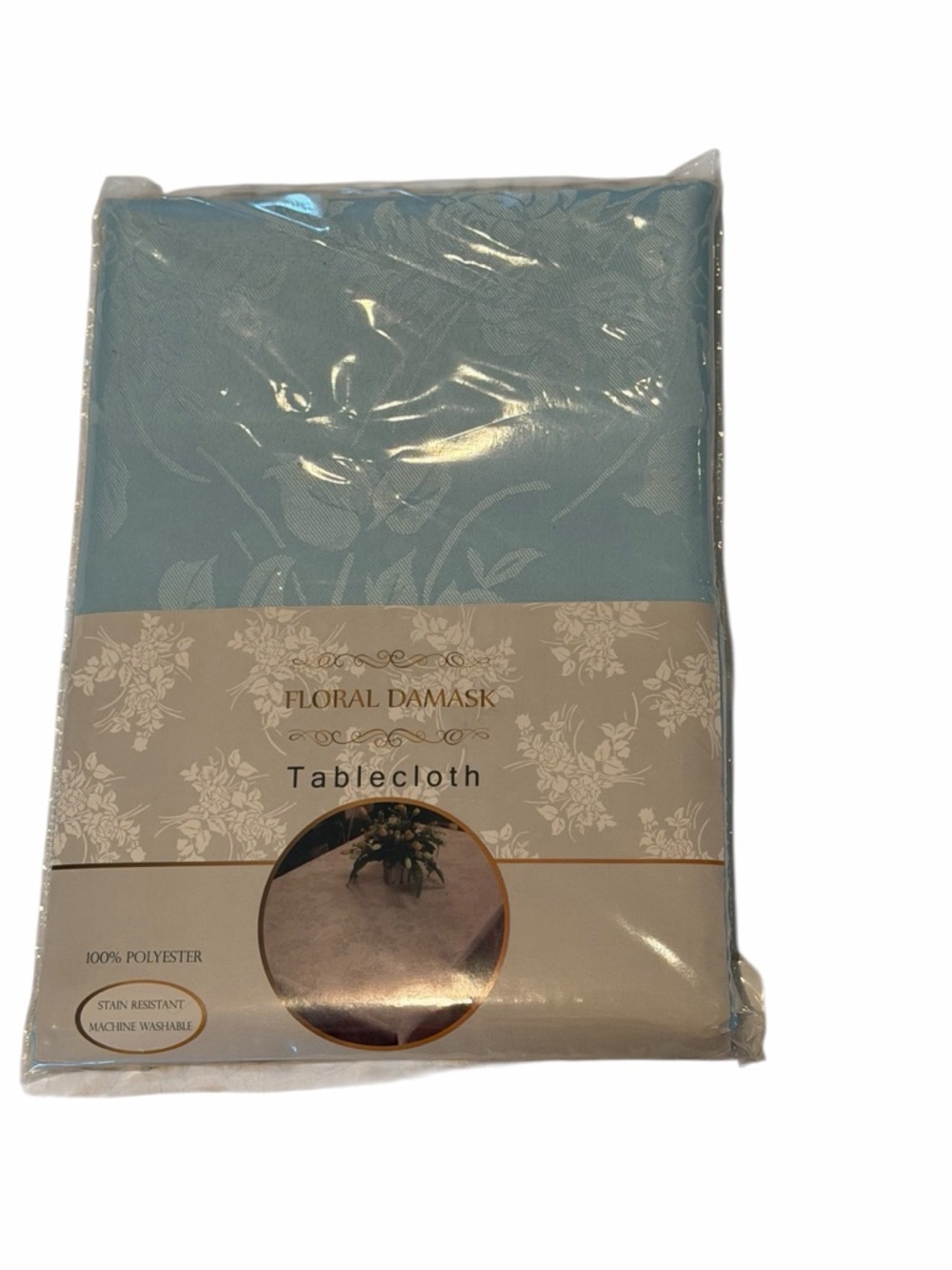 Dansk Floral Damask Glacier Blue Tablecloth 60x120 Oblong Stain Resistant NIP